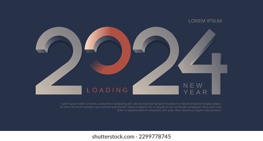 Happy new year 2024. 2024 new year with unique 3D number and 3D loading symbol on the number. 2024 new year celebration