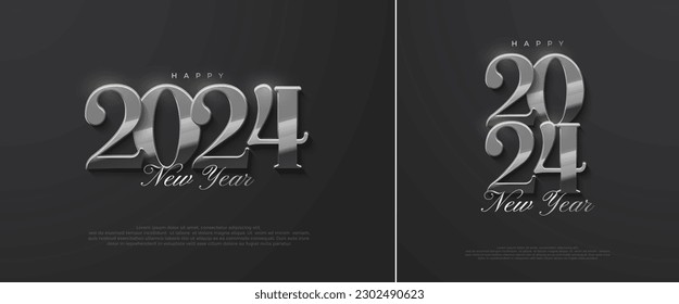 Happy New Year 2024 Vector, with a black classic number illustration. Premium vector design for posters, banners, calendar and greetings.