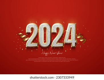 Happy new year 2024 vector background, luxury gold number glitter.