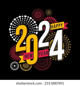 Happy new year 2024. Vector illustration of  fireworks abstract background. 