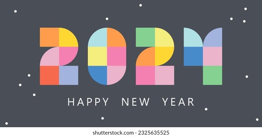 Happy new year 2024 vector illustration. Colorful design, trendy style, 2024 calendar