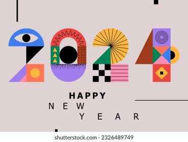 Happy new year 2024 vector illustration. Colorful design, trendy style, 2024 calendar