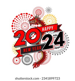 Happy new year 2024. Vector illustration of  fireworks abstract background. 