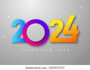 Feliz año nuevo 2024 ilustración vectorial. Diseño colorido, estilo de moda, calendario 2024
