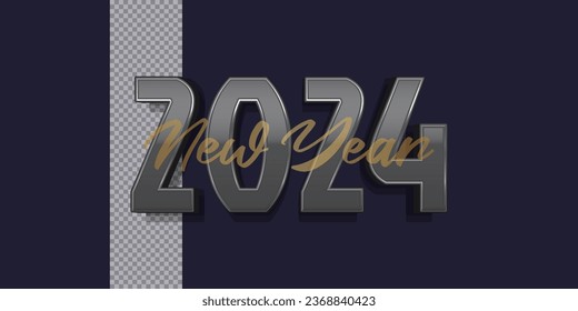 Feliz año nuevo 2024 estilo vectorial aislado en fondo oscuro, números de estilo 3d, plantilla de diseño de año nuevo 2024