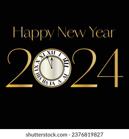 Gráfica vectorial Feliz Año Nuevo 2024 con reloj de cuenta regresiva