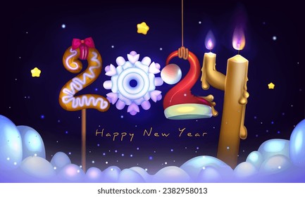 Happy New Year 2024. Vector 3d illustration of Happy New Year background.