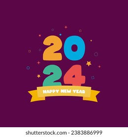 Happy New Year 2024. New year 2024 vector design with colorful decorations.