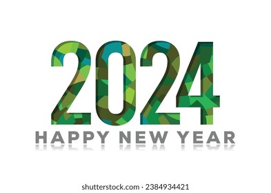glückliches neues Jahr 2024 Vectorgrafik-Typo-Design-Whitepaper durchgeschnitten
