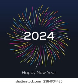 happy new year 2024 Vector graphic typo design colorful firework in center