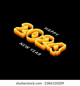 Happy New Year 2024 vector greetings in neon and isometric style. Very suitable for modern, future, colorful and other concepts.