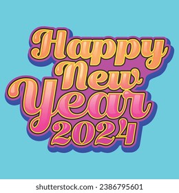 happy new year 2024 Vector graphic typo design neon colors with light blue background