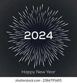 happy new year 2024 Vector graphic typo design white fire work on gray background