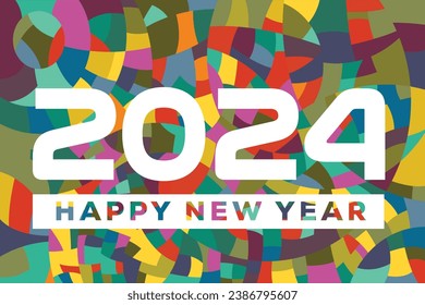 Feliz Año Nuevo 2024 Diseño gráfico tipo vectorial con un diseño de mosaico vivos y colorido
