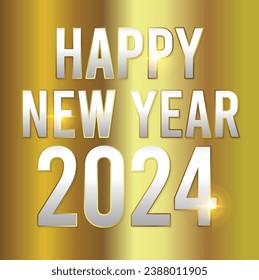 happy new year 2024 Vector graphic typo design gold background with white letters