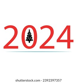 happy new year 2024 vector object with open gift icon with white background. dark red color gradient and white background color. isolated change color prefaces. use social media post design.  