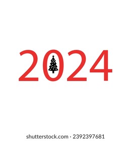 feliz objeto vectorial de año 2024 con icono de regalo abierto con fondo blanco. gradiente de color rojo oscuro y color de fondo blanco. preferencias de color de cambio aislado. usar el diseño de publicaciones en medios sociales.  
