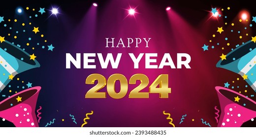 Happy New Year 2024 vector illustration banner. Isolated from background colourful banner. 2024 banner