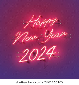 Happy New Year 2024 vector neon