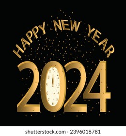 Happy new year 2024 vector design with watch vector