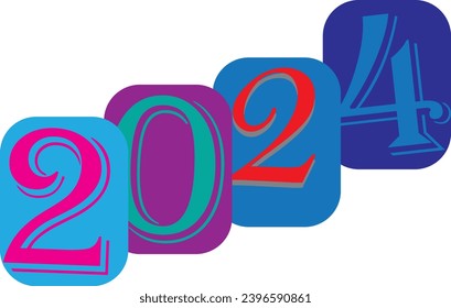 Schönes neues Jahr 2024, Vektorgrafik. Farbiges Design, trendiger Stil, Kalender 2024