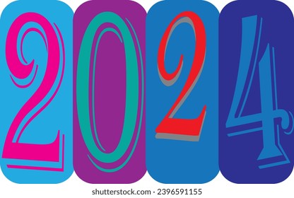 Happy new year 2024 vector illustration. Colorful design, trendy style, 2024 calendar