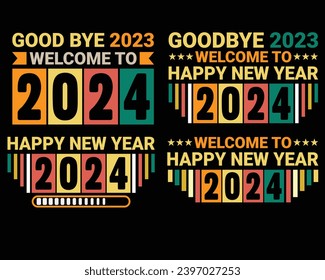 Happy new year 2024 vector illustration for t shirt design, Happy new year t shirt design, Happy new year 2024