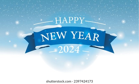 Feliz Año Nuevo 2024 Vector Art, EPS, AI, fondo azul, texto blanco