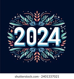 Happy New Year 2024. Vector holiday illustration with 2024 logo text design isolated on a white background. Design for cards, posters, banners, etc.