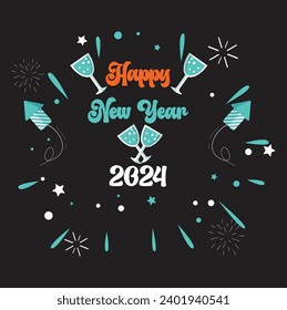 GLÜCKLICH NEUES JAHR 2024, VEKTORGRAFIK.