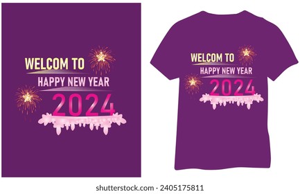 Happy New Year 2024 vector illustration for t-shirt design, Happy New Year t-shirt design 