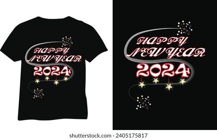 Happy New Year 2024 vector illustration for t-shirt design, Happy New Year t-shirt design, male and female t-shirts