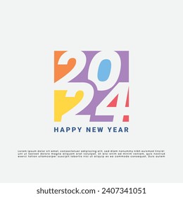 Happy new year 2024 vector design, with  truncated number  isolated on white background