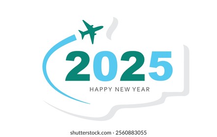 Happy New Year 2024, vector, icon, sticker with airplane.