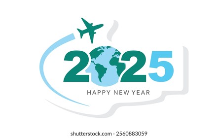 Happy New Year 2024, vector, icon, sticker with airplane.