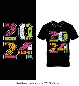 Happy New Year 2024 Vintage retroT Shirt Design.