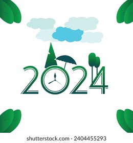 Happy new year 2024 Welcome card holiday with Nature background