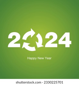 Happy New Year 2024 white recycling eco environment 2024 green greeting card