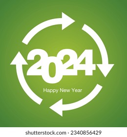 Happy New Year 2024 white bio recycling eco environment for 2024 year green greeting card