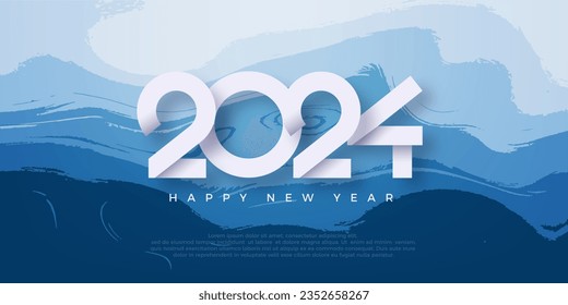 Happy new year 2024, With white unique numbers on blue background. Premium vector design for, poster, calendar, banner and greeting.