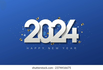 Happy new year 2024 with white numbers on a blue background