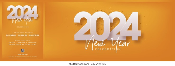 Happy new year 2024 with white numbers on orange background. Premium vector background to celebrate happy new year 2024.