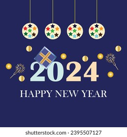 happy new year 2024 wishes background with hanging ball vector.patry card,banner,poster etc.