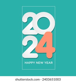 Happy new year 2024 wishing text greeting on turquoise blue background