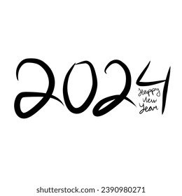 Happy new year 2024. written by hand. black and white.