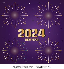 HAPPY NEW YEAR 2024, New Year's Eve Party background greeting card - Sparklers and bokeh lights, on dark blue night sky