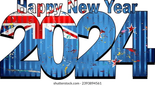 Happy New Year 2024 with New Zealand flag inside - Illustration