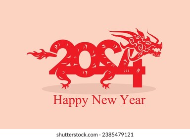 happy new year 2024 with zodiac red dragon vector illustration. simple dragon logo with 2024 letter text