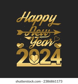 Happy new year 2024.Typography text style golden number with  and arrow vector design Concept for holiday Greeting card Celebration template.