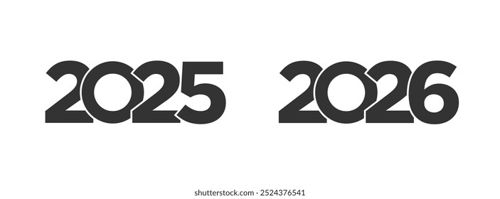 Happy New Year 2025 2026 text logo design template for calendar typography, greeting card, invitation, banner, diary cover print.